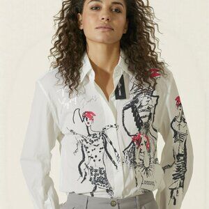 NWT XL Karl Lagerfeld Paris Crystal Embellished Sketch Buttonup Blouse